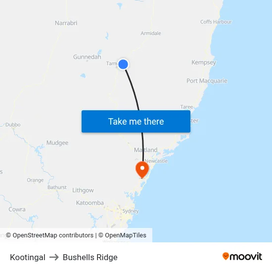 Kootingal to Bushells Ridge map