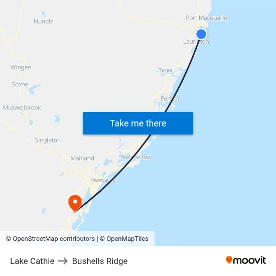 Lake Cathie to Bushells Ridge map