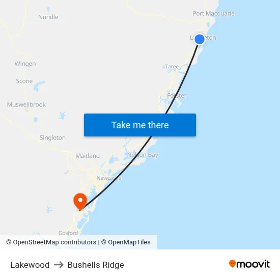 Lakewood to Bushells Ridge map