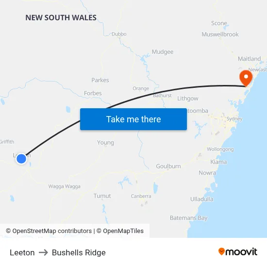 Leeton to Bushells Ridge map
