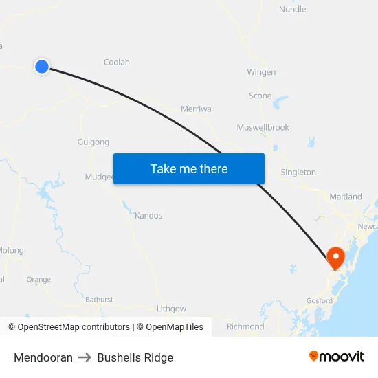 Mendooran to Bushells Ridge map
