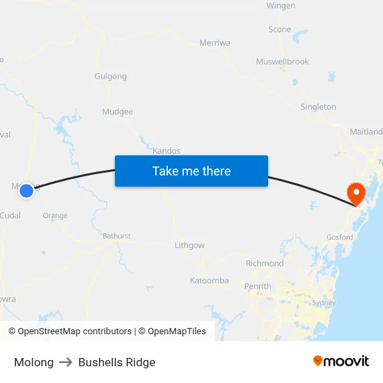 Molong to Bushells Ridge map