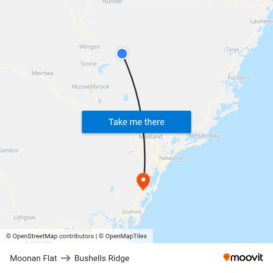 Moonan Flat to Bushells Ridge map