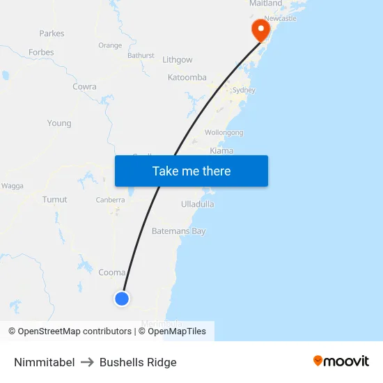 Nimmitabel to Bushells Ridge map