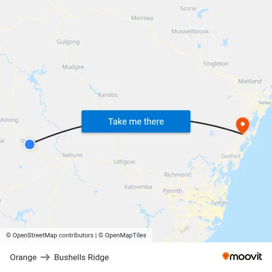Orange to Bushells Ridge map