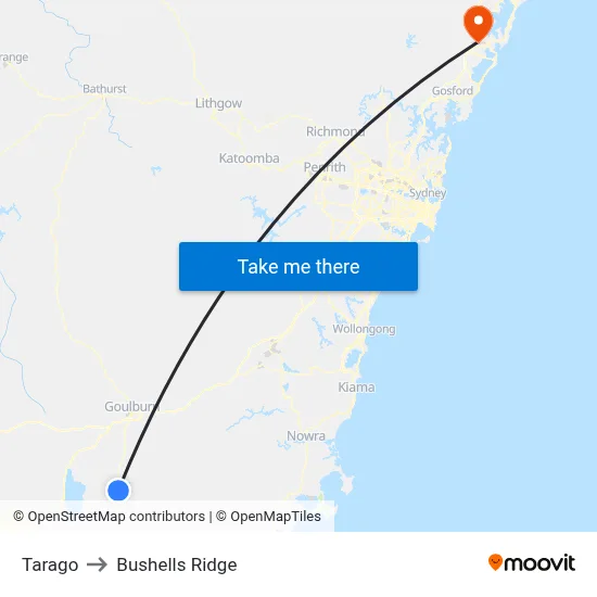 Tarago to Bushells Ridge map