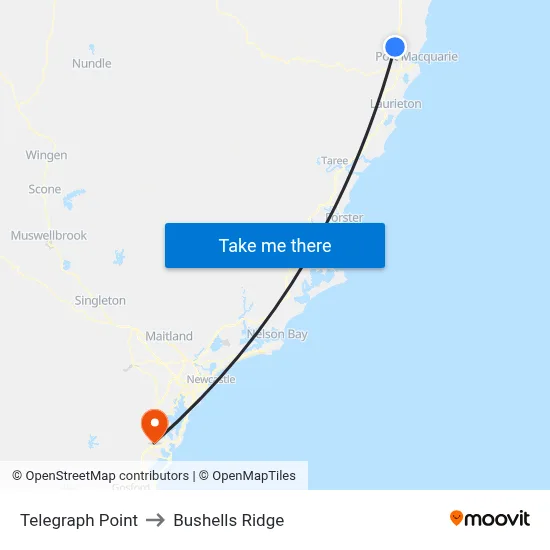 Telegraph Point to Bushells Ridge map