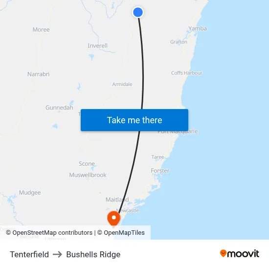 Tenterfield to Bushells Ridge map