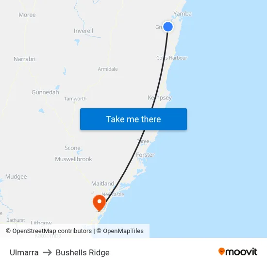 Ulmarra to Bushells Ridge map