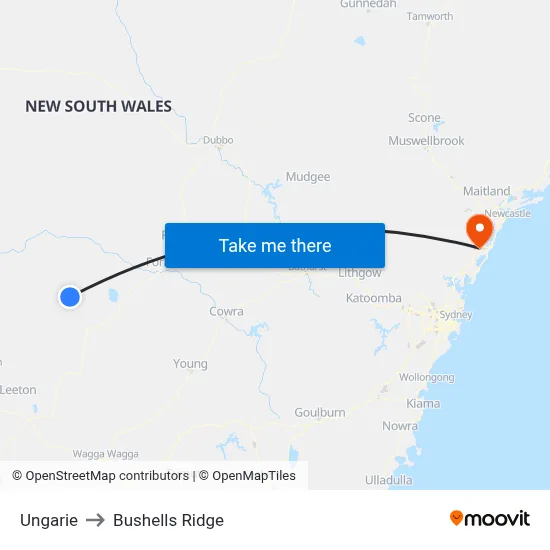 Ungarie to Bushells Ridge map