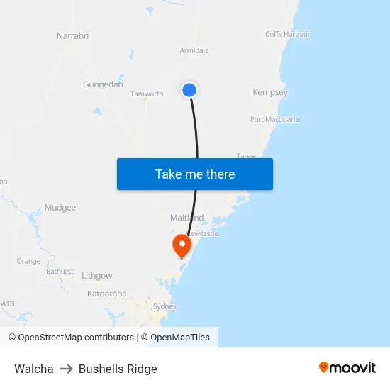 Walcha to Bushells Ridge map