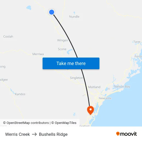 Werris Creek to Bushells Ridge map