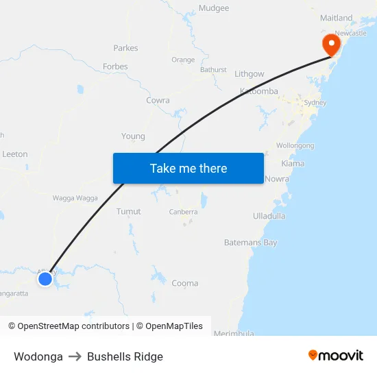 Wodonga to Bushells Ridge map