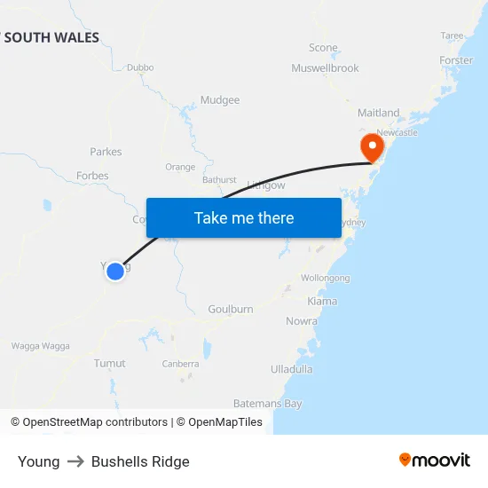 Young to Bushells Ridge map