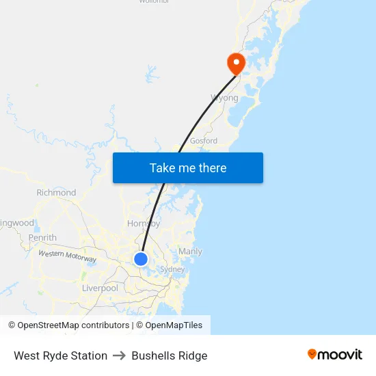 West Ryde Station to Bushells Ridge map