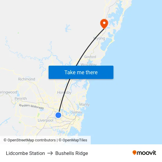 Lidcombe Station to Bushells Ridge map