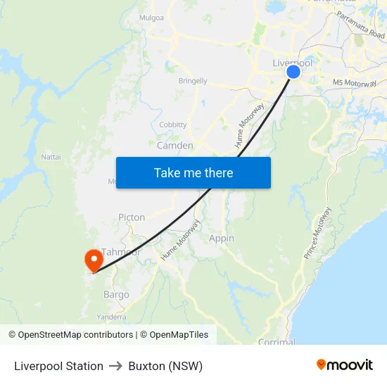 Liverpool Station to Buxton (NSW) map