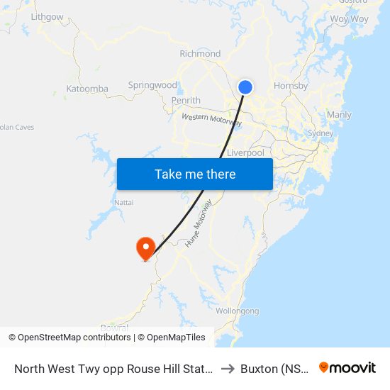 North West Twy opp Rouse Hill Station to Buxton (NSW) map