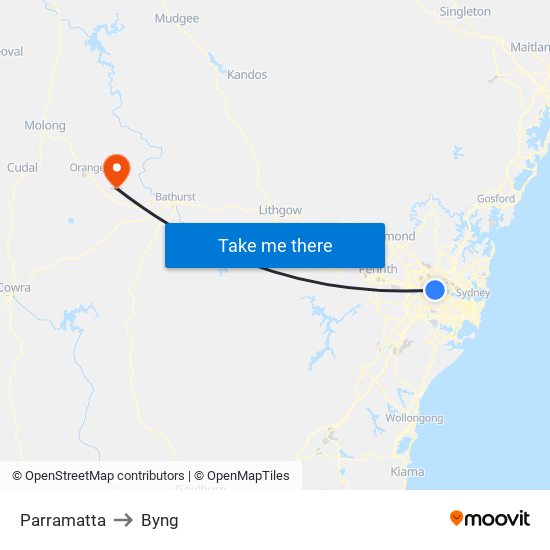Parramatta to Byng map