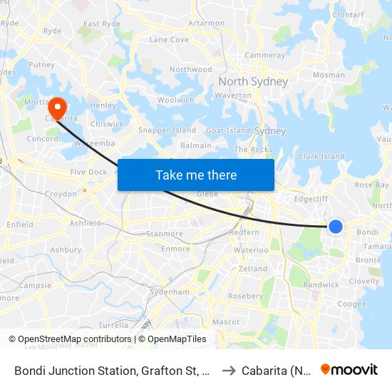 Bondi Junction Station, Grafton St, Stand R to Cabarita (NSW) map