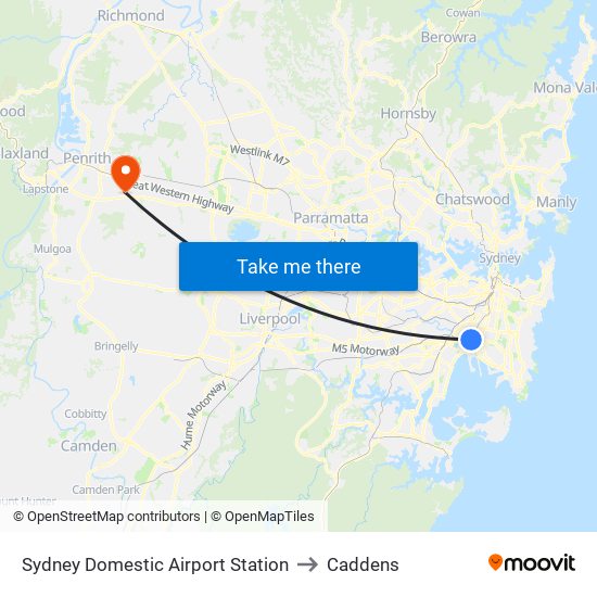 Sydney Domestic Airport Station to Caddens map