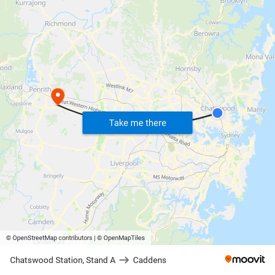 Chatswood Station, Stand A to Caddens map