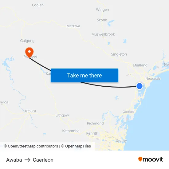 Awaba to Caerleon map