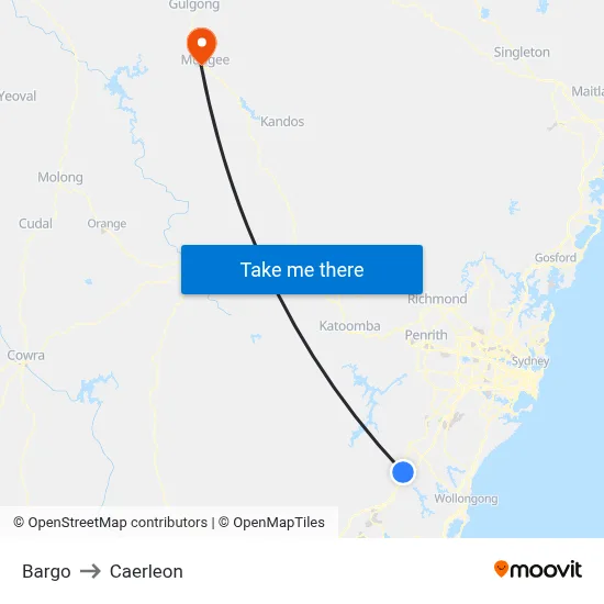 Bargo to Caerleon map