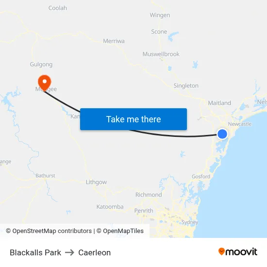 Blackalls Park to Caerleon map