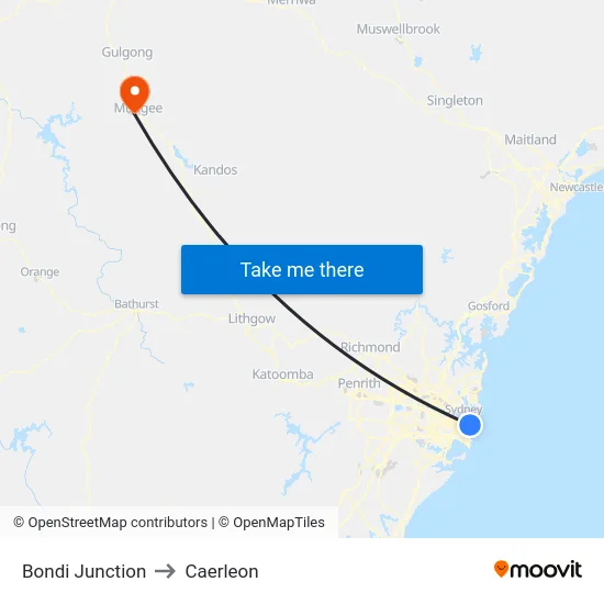 Bondi Junction to Caerleon map