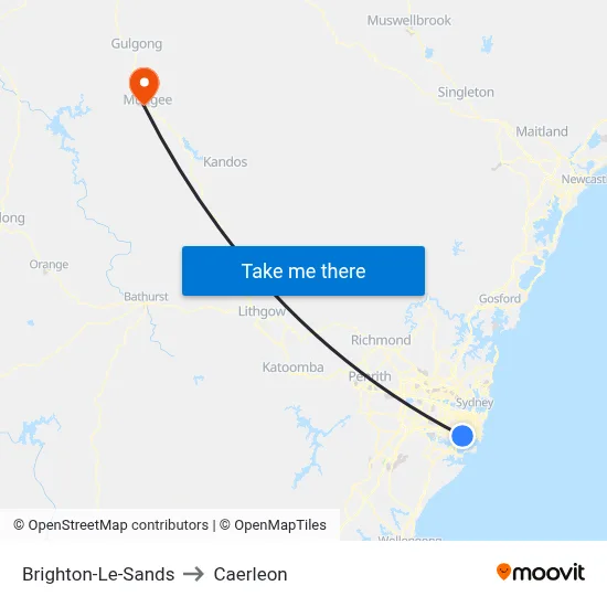 Brighton-Le-Sands to Caerleon map