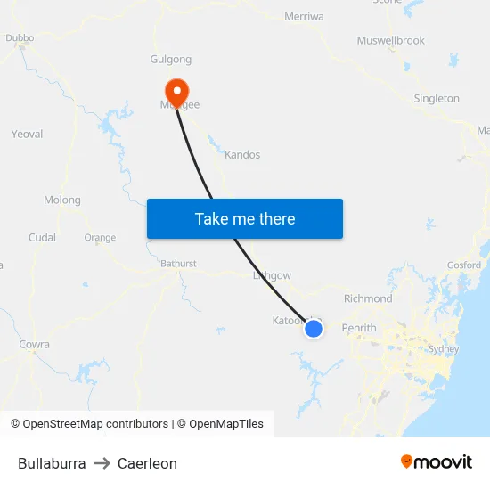 Bullaburra to Caerleon map