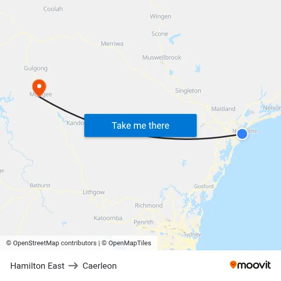 Hamilton East to Caerleon map