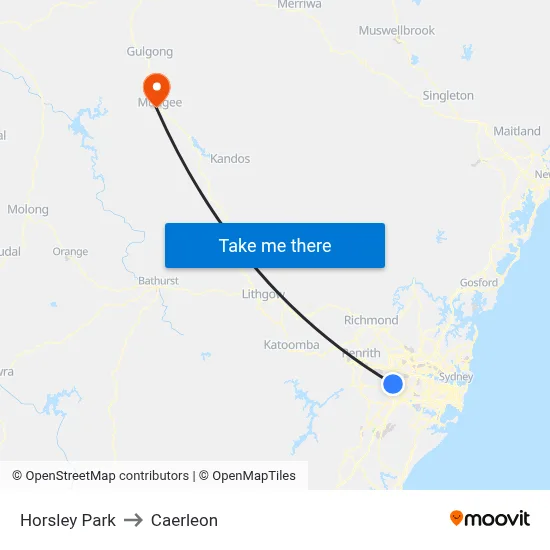 Horsley Park to Caerleon map