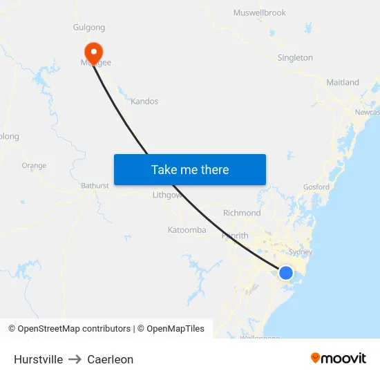 Hurstville to Caerleon map