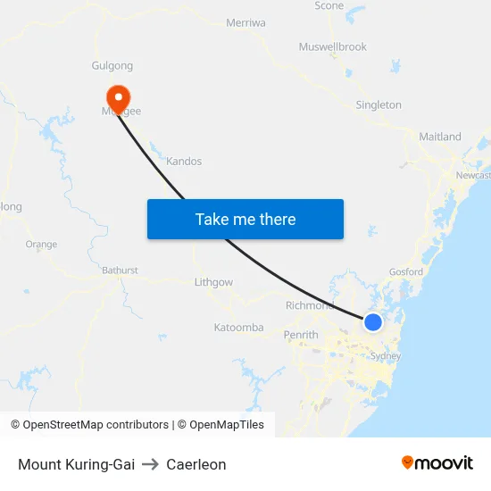Mount Kuring-Gai to Caerleon map