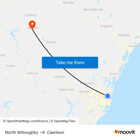 North Willoughby to Caerleon map
