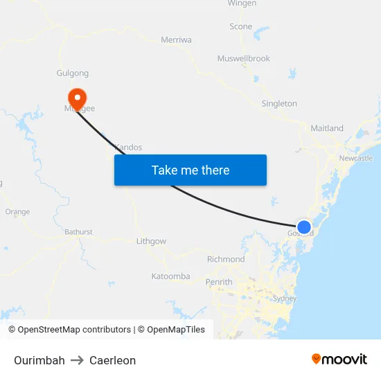 Ourimbah to Caerleon map