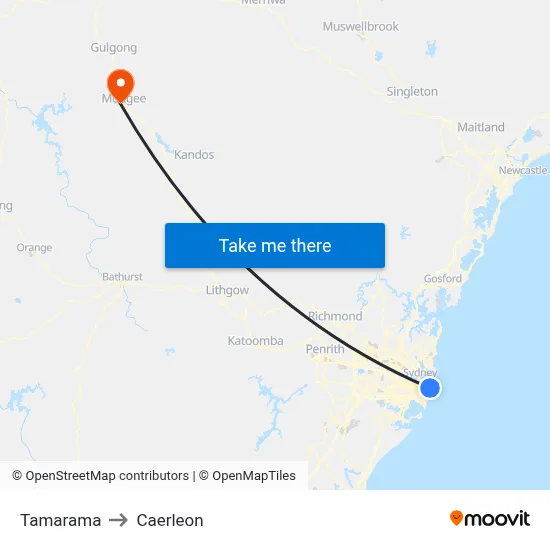 Tamarama to Caerleon map