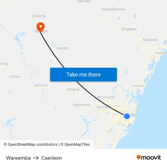 Wareemba to Caerleon map
