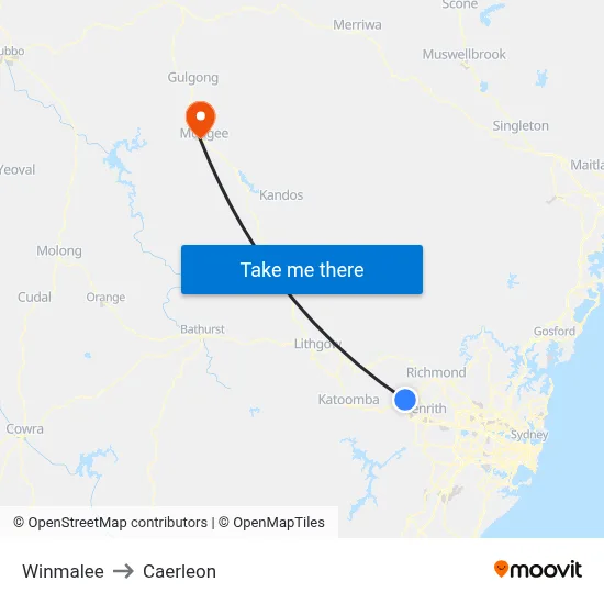 Winmalee to Caerleon map