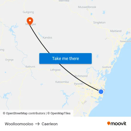 Woolloomooloo to Caerleon map