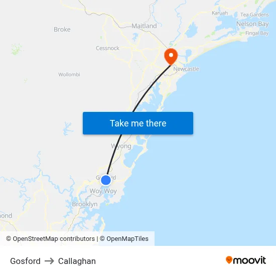 Gosford to Callaghan map