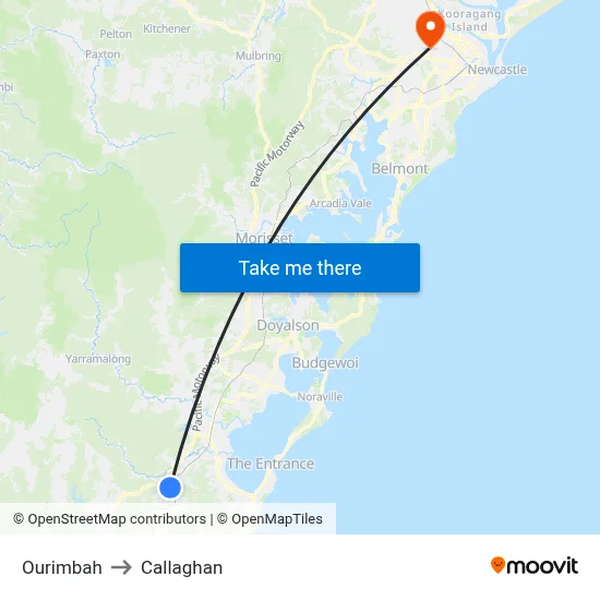Ourimbah to Callaghan map