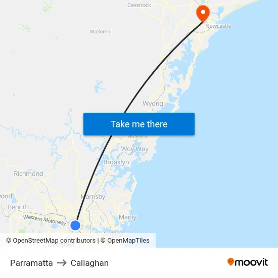 Parramatta to Callaghan map
