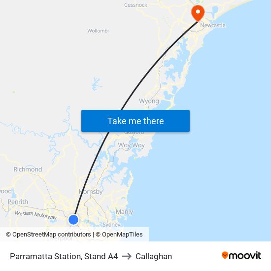 Parramatta Station, Stand A4 to Callaghan map