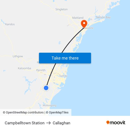 Campbelltown Station to Callaghan map