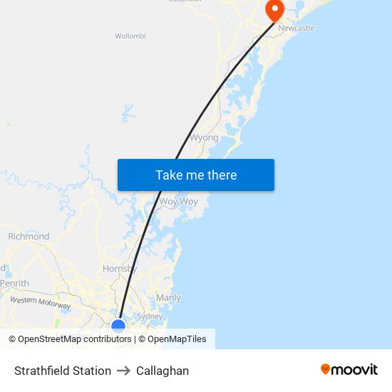 Strathfield Station to Callaghan map