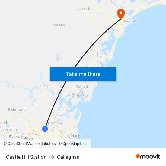 Castle Hill Station to Callaghan map