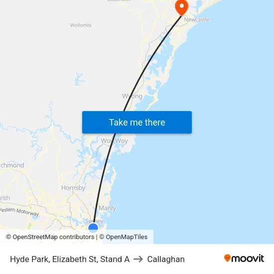 Hyde Park, Elizabeth St, Stand A to Callaghan map
